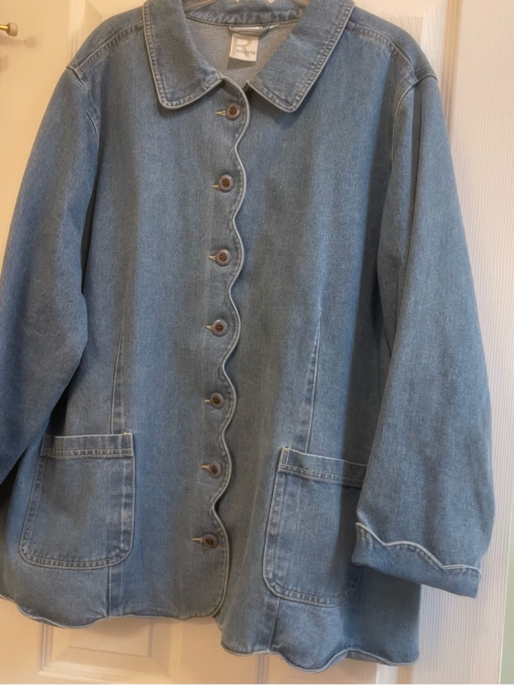 Roaman's Light Blue Scallop-Edge Denim Jacket. (110)